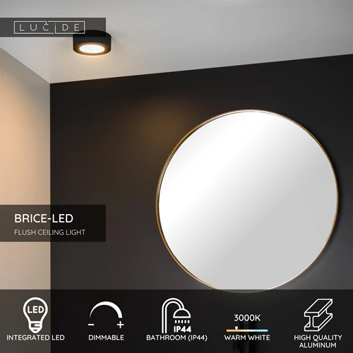 Lucide BRICE-LED - Flush ceiling light Bathroom - Ø 11,7 cm - LED Dim. - 1x8W 3000K - IP44 - Black - USP